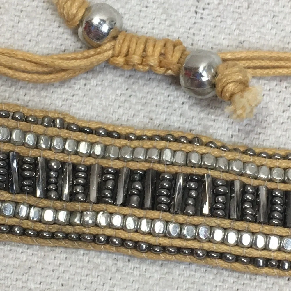 Boho Wide Silver beaded Adjustable Bracelet